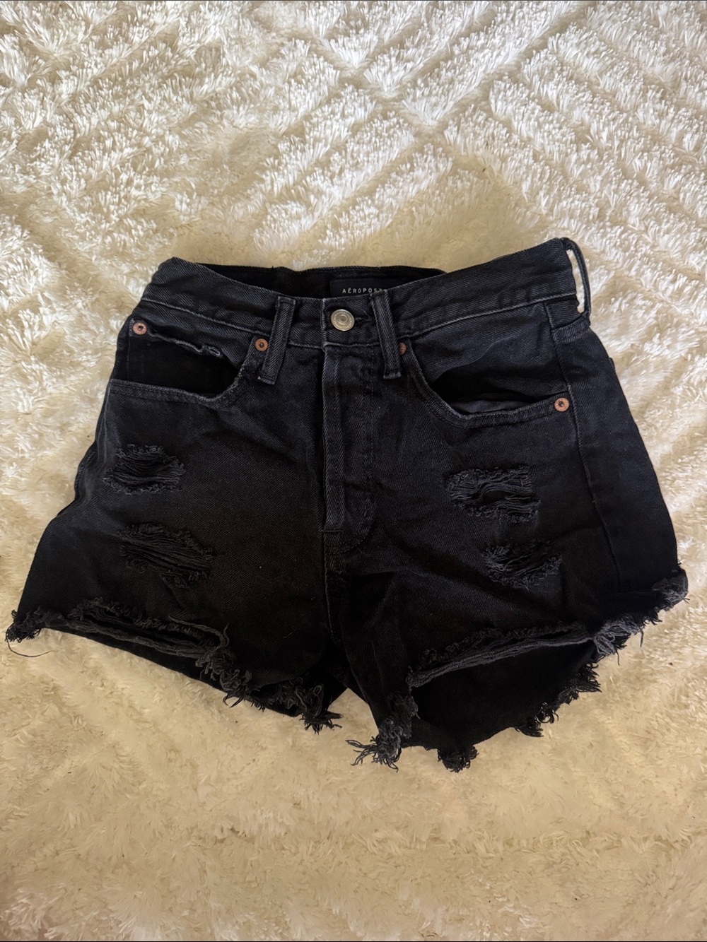 Aeropostale Black Distressed High-Waist Denim Cutoff Shorts
